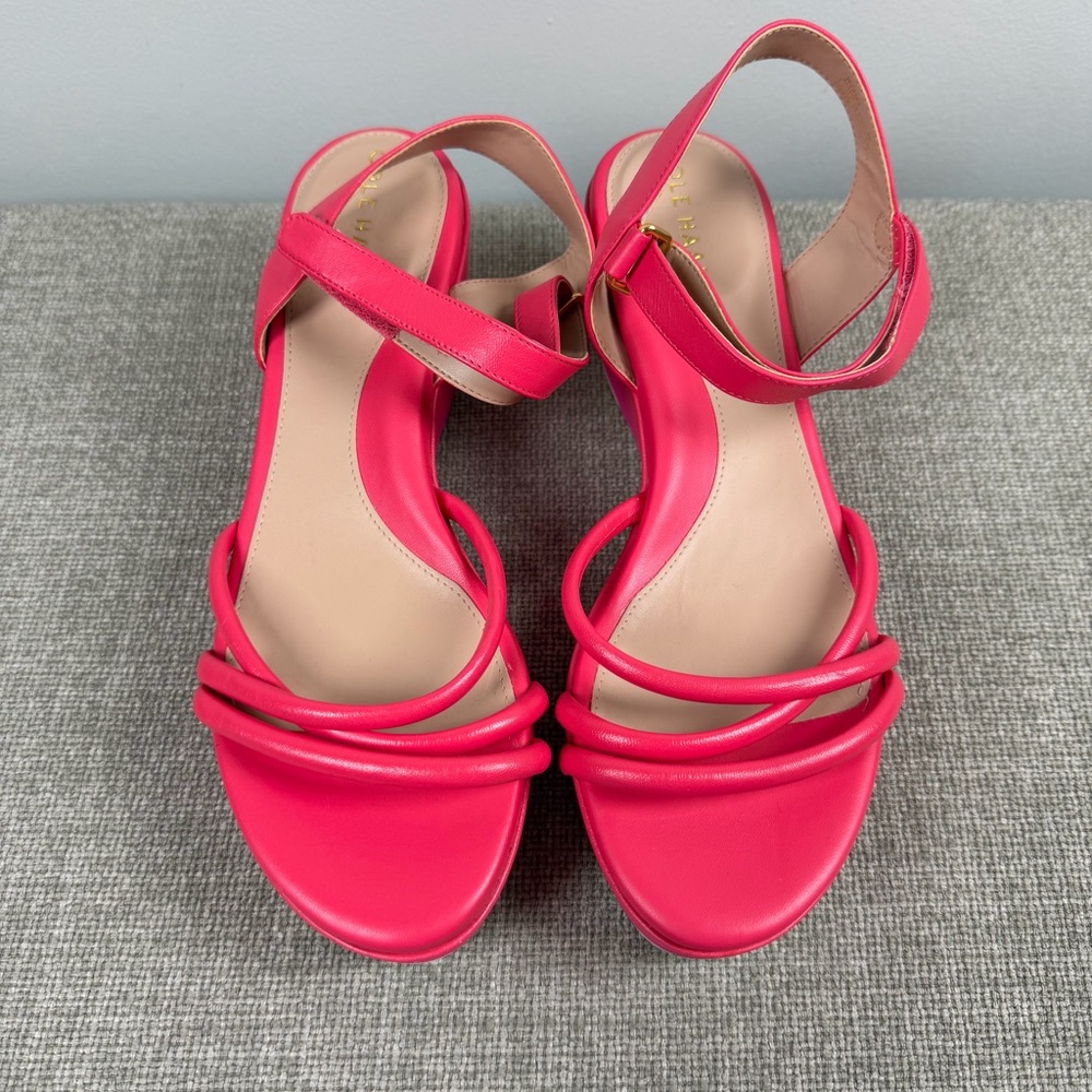 Cole Haan Neon Pink Puffy Strap Grand Ambition Addison Flatform Wedge Sandals 9 - Picture 3 of 12